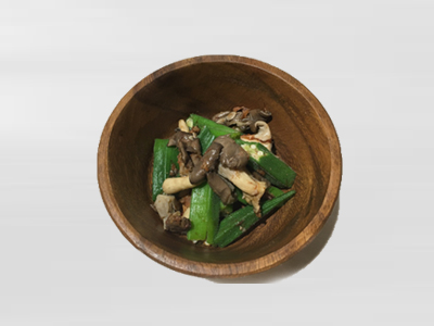 Blanched Okra and Hiratake (Oyster) or Shimeji (Beech) Mushrooms